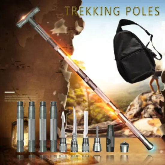 Tactical Trekking Poles Large Camping Backpack Hiking Stick Alpenstock MultiTool