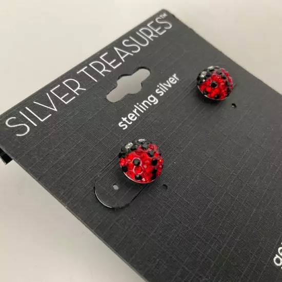 Ladybug Petite Earrings Sterling Silver & Crystal Post Nature Insect