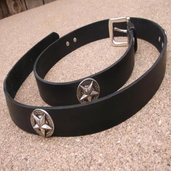 Black Full Grain Cowhide Leather Western Belt with Lone Star Conchos size 42