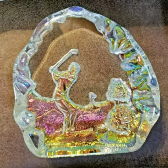 Crystal Iridescent Golf Award Trophy 5.5'' Plaque Block Colored Crystal Box 