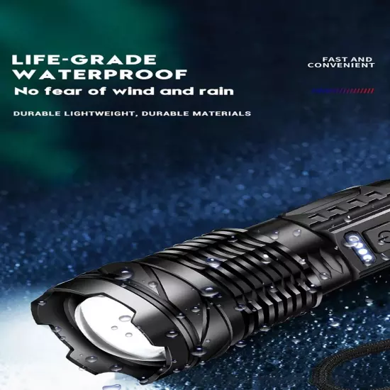 High Power White Laser LED Flashlight Built-in Battery USB Rechargeable Strong