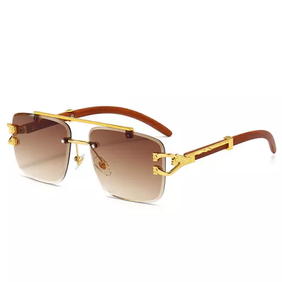 Oversized Pilot Sunglasses Mens Women Luxury Gold Rimless Hip Hop Shades Glasses