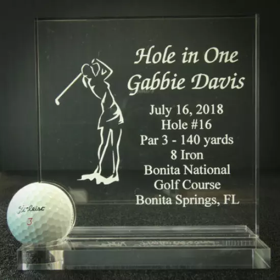 Hole in One Golf Trophy - Award - Plaque- Man or Woman - Crystal Clear - 2019