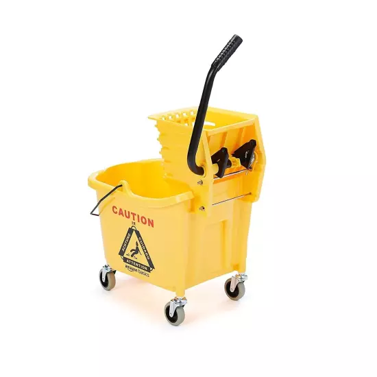 Side Press Wringer Combo Commercial Rectangular Mop Bucket on Wheels, 35-Quart,