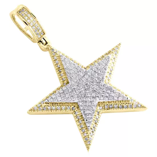 10K Yellow Gold Round Diamond 5 Point Star Pendant 1.50" Pentagram Charm 1/2 CT.