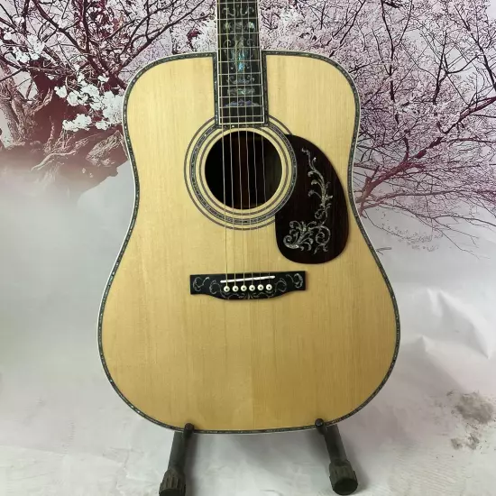 D-45 Acoustic Guitar Solid Spruce Ebony Abalone Flower Inlays free shipping