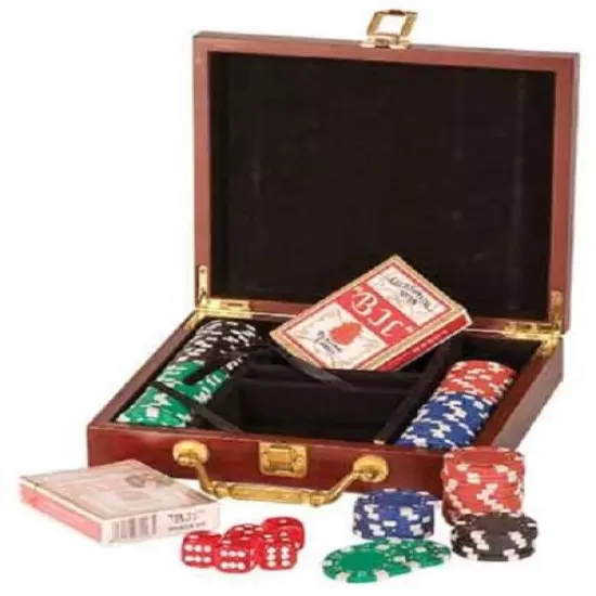 100 Count Poker Chip set in a Personalize case with Cards and Dice 