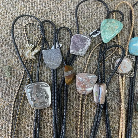 Lot of Vintage BOLO TIES some with Turquoise Petrified wood Agate etc