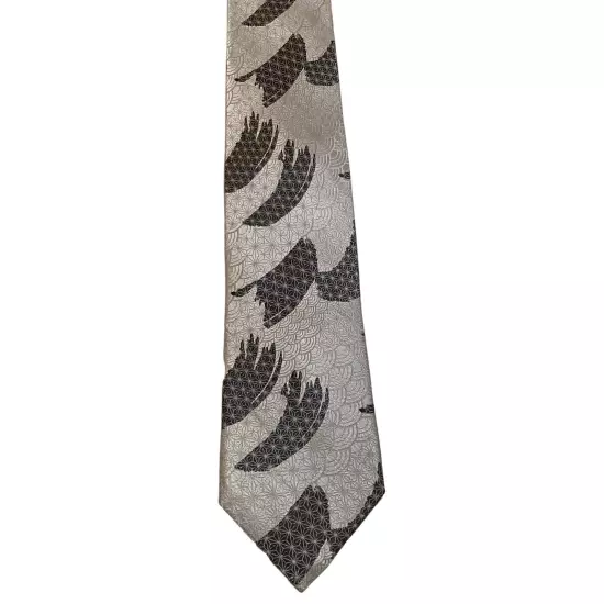 THE BIG KNOT Steven Land Men's Silk XL Necktie Designer Geometric Gray/Black NWD