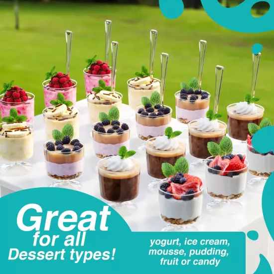 Mini Dessert Cups With Spoons 200 Pcs I Serves 100 I Disposable Mini Plastic ...