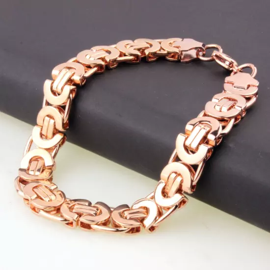 Rose Gold braclets&bangle for Cool Men Stainless Steel Byzantine Bracelet 7"-11"