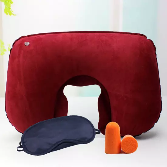 1X Portable Inflatable Flight Pillow Neck U Rest Air Cushion