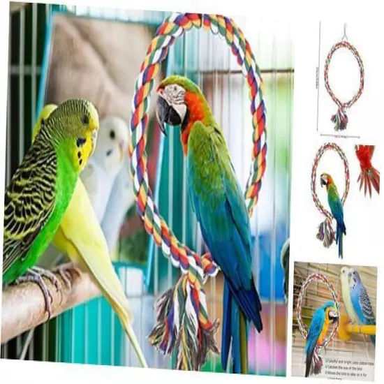 Bird Rope Toy，Round Circle Rings Colorful Cotton Rope Swing Toy Pet Bird 