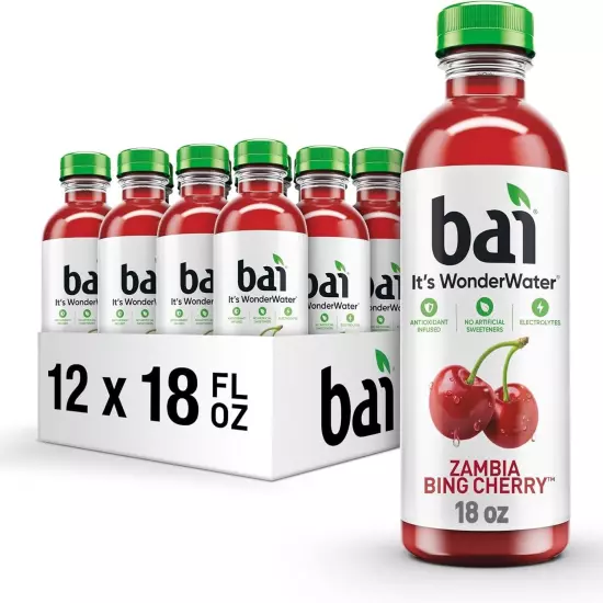 (12 Pack) Bai Flavored Water Zambia Bing Cherry Antioxidant Infused Drinks 18 Oz