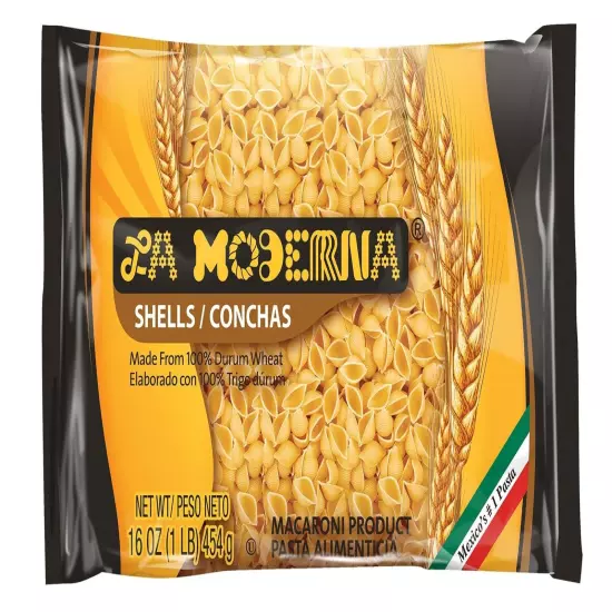 La Moderna Shells Pasta Noodles Durum Wheat Protein Fiber Vitamins 16 Oz