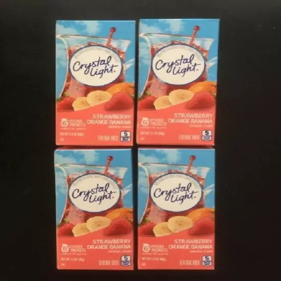 4 Boxes Crystal Light Strawberry Orange Banana Drink Mix Pitcher Pack 2.4 oz