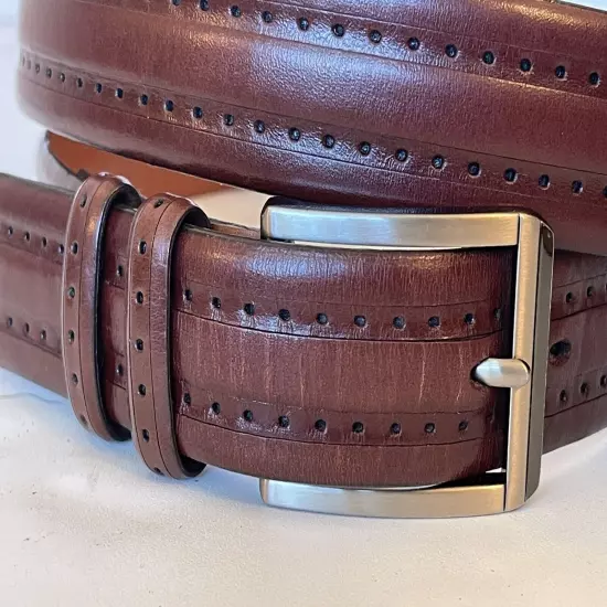 Johnston & Murphy Leather Belt Aniline Kipskin Shoulders Handcrafted Sz 40 Brown