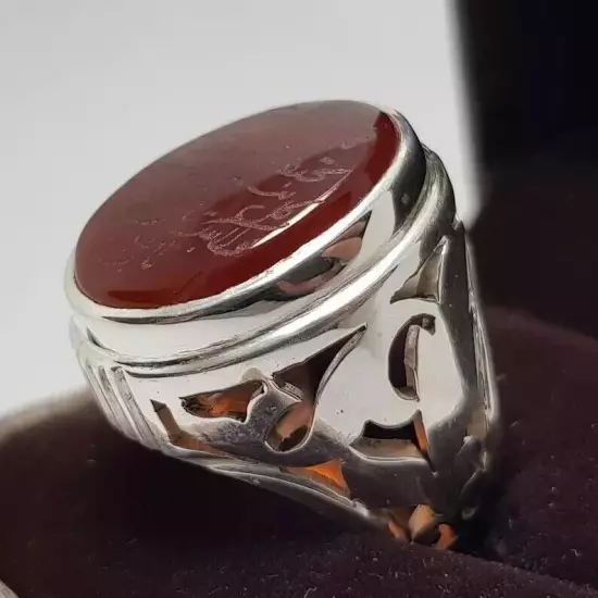 Real Yemeni Aqeeq Agate Ring - Naad-e-Ali Written, Mens Yamani Aqeeq