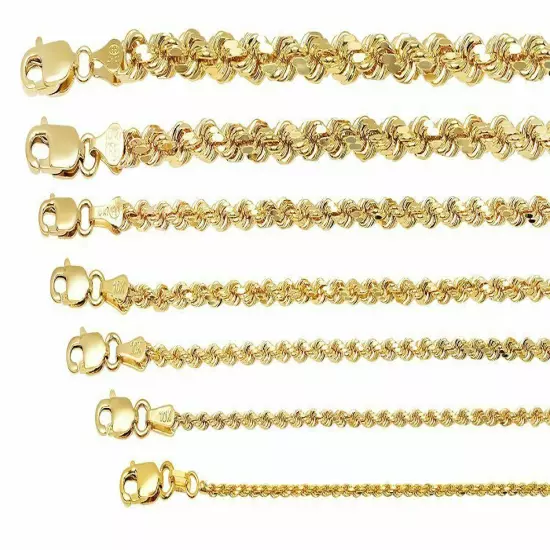 10K Yellow Gold 1mm-5mm Diamond Cut Solid Rope Chain Pendant Necklace 16"- 30"