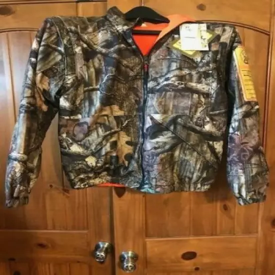 NEW HUNTING THERMAL JACKET REVERSIBLE MOSSY OAK/BLAZE ORANGE ZIP-OUT SLEEVE, MED