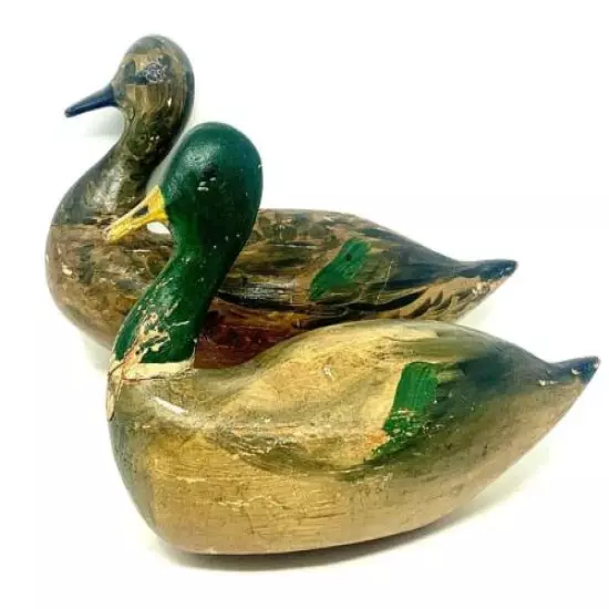 Vintage RARE 2 Primitive Mallard Decoys Bodies Made in 5 Separate Layers Charity