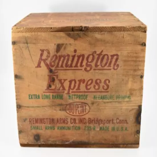 VTG Remington Express 12 Gauge Wooden Shipping Crate 500 Shot Shells Rifled Slug