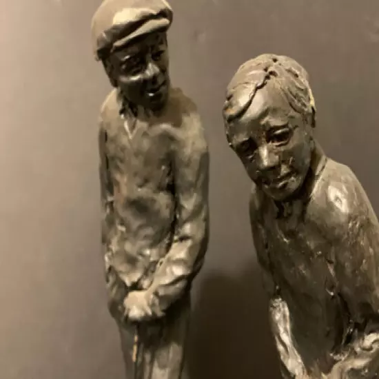 TWO GOLFERS SCULPTURE UNKNOWN ARTIST VINTAGE COLLECTIBLE H 9"