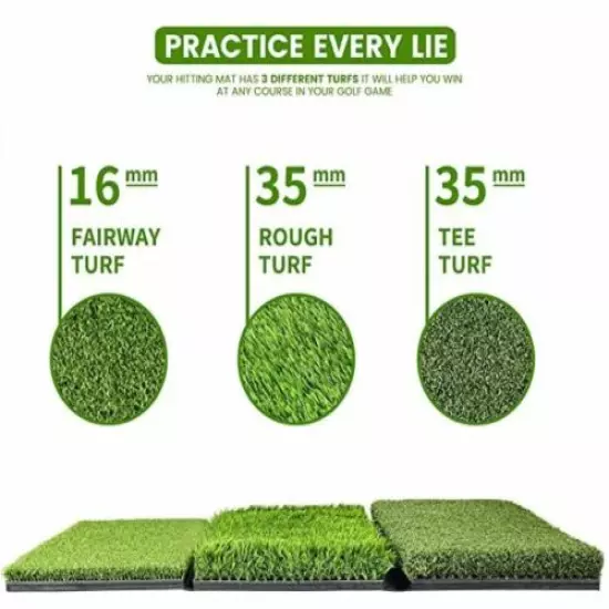 Golf Mat Set - Tri Turf Foldable Golf Hitting Mat, 2 Real Golf Balls - 4 Rubber 