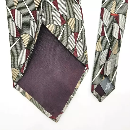 CONTE Di MILANO Colorful Silk Geometric Pattern on Olive Business Necktie