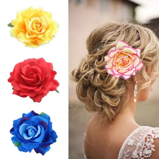 Artificial Rose Flower Hairpin Wedding Bridal Brooch Womens Hair Clip Headwear