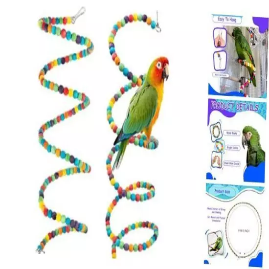 2 PCS 67" Bird Rope - Flexible and Durable Swing Toy for Birds - Spiral Perch 