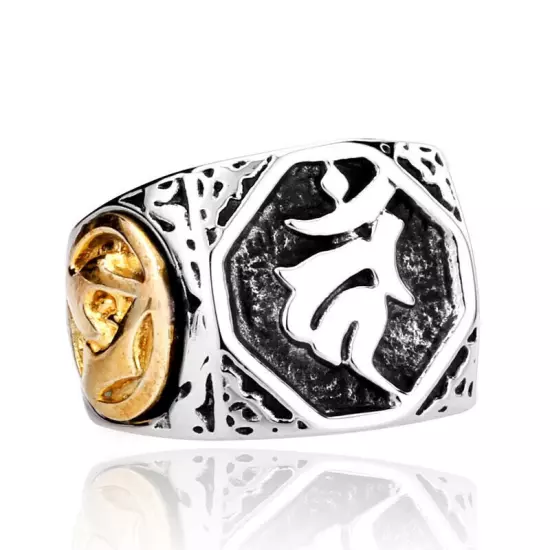 Vintage Tribal Rune Signet Ring Stainless Steel Men's Amulet Biker Jewelry Ring