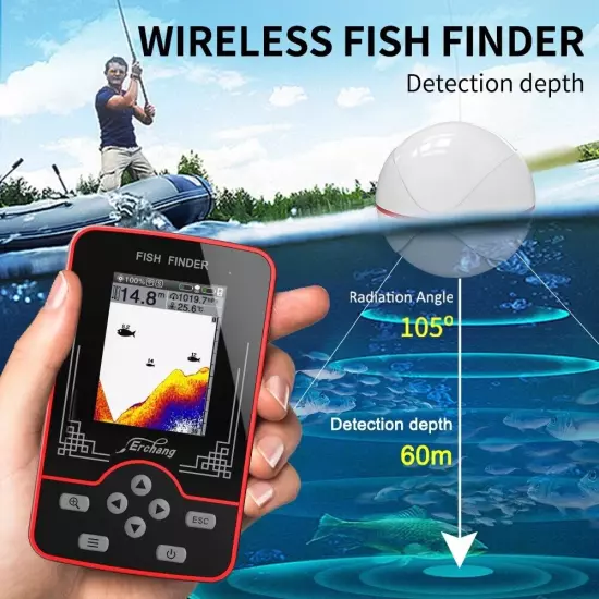 Underwater Wireless Rechargeable Fish Finder Depth Echo Sounder Lake Sea Fishing