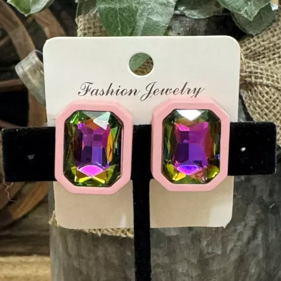 Transform Your Style With This Post Back Oil-Spill Pink Earrings Brand New