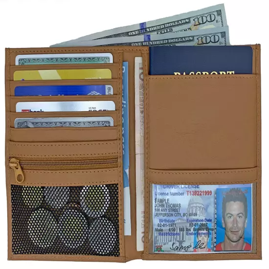 RFID Blocking Genuine Leather Travel Passport Wallet Holder