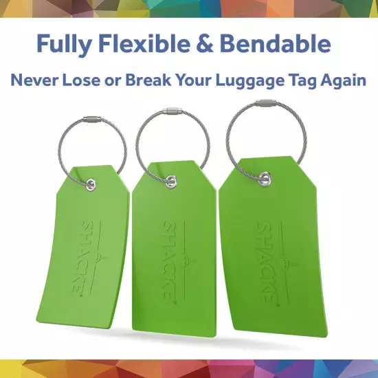 Shacke Luggage Tags with Full Back Privacy Cover w/Steel Loops - Set of 2