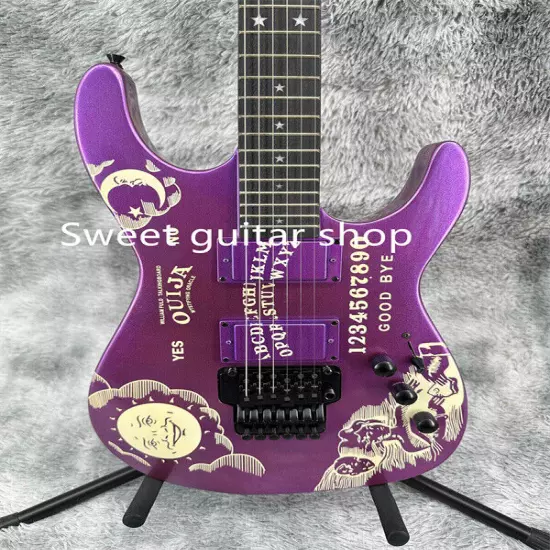 Custom Ouija Purple Electric Guitar FR Bridge Black Part Solid Body Fast Ship