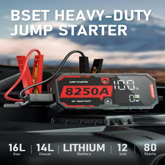 8250AMPS POWER Heavy Duty Truck Battery Booster Pack Jump Starter Box Portable