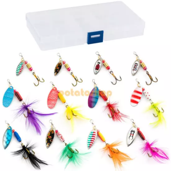 12pcs Fishing Lures Metal Spinner Baits Bass Tackle Crankbait Trout Spoon