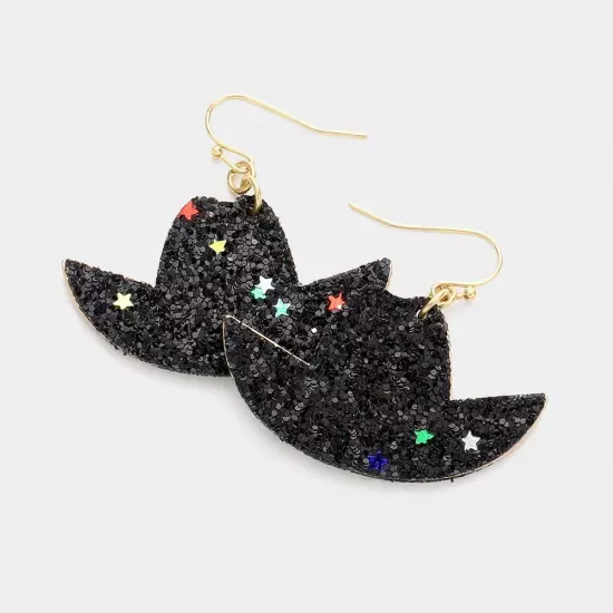 Black Glittered Cowboy Hat Dangle Earrings