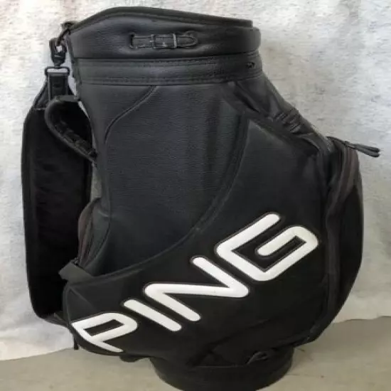 Vintage Black Vinyl Ping Golf Cart Bag 6-Way - Tour/Staff - Strap