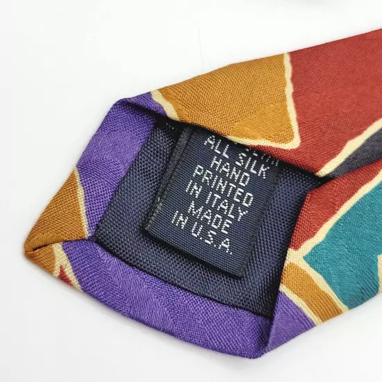 Kenneth Gordon New Orleans Colorful Hand Printed Silk Geometric Necktie USA