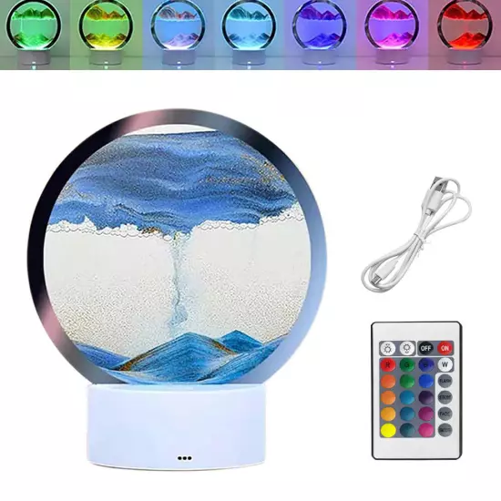 3D Colorful Moving Sand Painting Hourglass Sandscape Led Table Lamp Art Decor