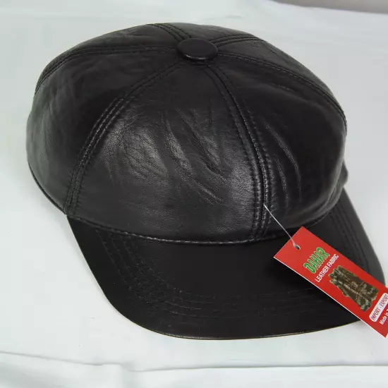 New 100% Genuine Real Lambskin Black Leather Baseball Cap Hat Sports Visor NWT