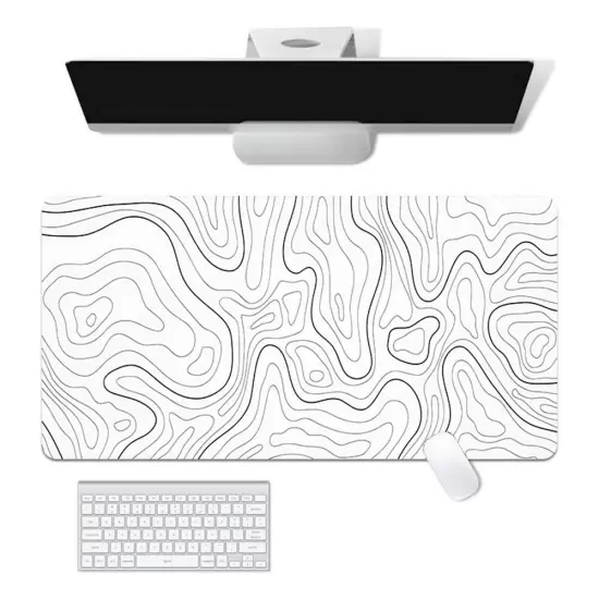 Topographic Mouse Pad Mat Gaming Large Long Extend Black/White Mousepad-Big