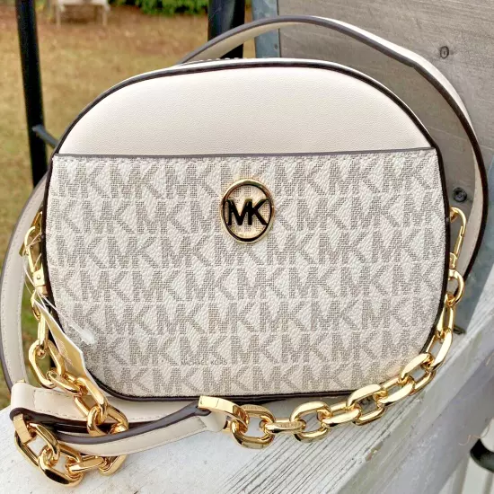 MICHAEL KORS JET SET GLAM SMALL FRONT POCKET OVAL CROSSBODY BAG MK LIGHT CREAM