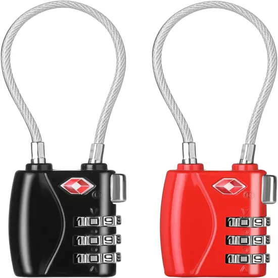 TSA Luggage Lock 2 Pack, 3 Digit Small Combination Padlock for Travel (Black & R