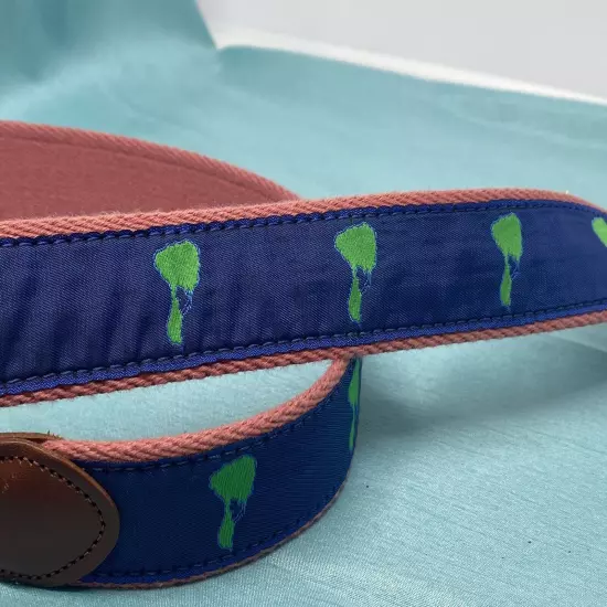 Men’s sz 40 belt Leather Man Ltd blue canvas and leather handcrafted graphic