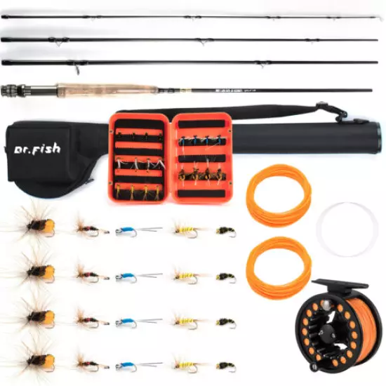 Dr.Fish 9FT Fly Fishing Rod Reel Combo Line Flies Fly Box Outfit Starter Kit