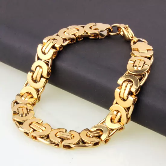 7"-11" 18K Gold braclets&bangle for Cool Men Stainless Steel Byzantine Bracelet